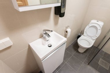 Sifonlu tuvalet, cam ve lavabo ile lüks tuvalet Iç