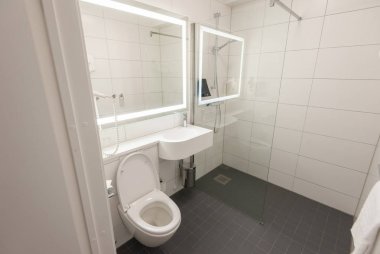 Sifonlu tuvalet, cam ve lavabo ile lüks tuvalet Iç