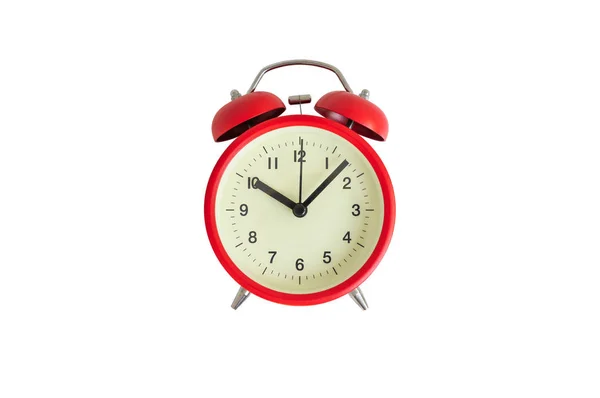 Reloj despertador rojo en el fondo blanco aislado — Foto de Stock