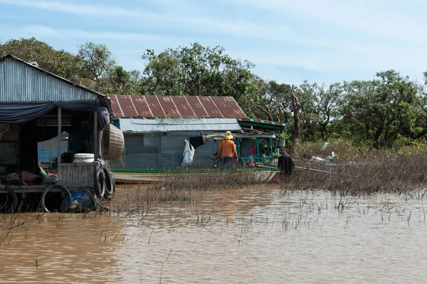 Casas Flotantes Lago Tonle Sap — Foto de Stock