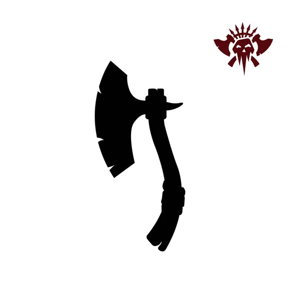 Zwarte silhouetten van barbarian bijl op witte achtergrond. Orc wapen pictogram. Fantasie warrior ax — Stockvector