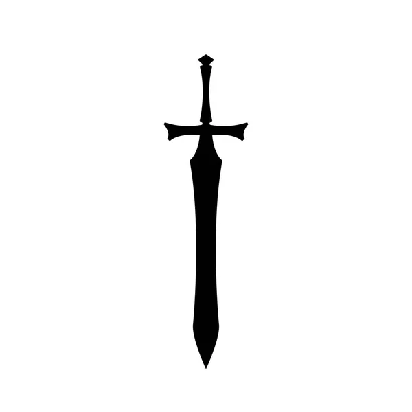Ortaçağ şövalye kılıcı beyaz arka planda siyah siluetler. Paladin silah simgesi. Fantezi savaşçı ekipman — Stok Vektör