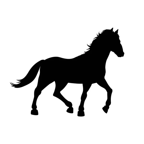 Czarne sylwetki galopujący koń na białym tle. Mustang dzikiej ikona. Szczegółowy obraz na białym tle — Wektor stockowy