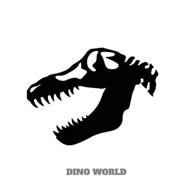 Dinozor kafatası beyaz arka planda siyah silüeti. Jurassic canavar izole görüntü. Dino simgesi