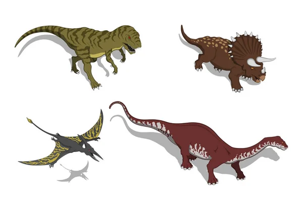 Dinosaures de style isométrique. Image isolée de monstre jurassique. Dessin animé dino icône 3d — Image vectorielle