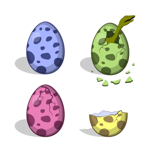 Dinosaurier-Eier im Cartoon-Stil. isoliertes Bild eines zerbrochenen bunten Objekts. Dino-Ikonen — Stockvektor