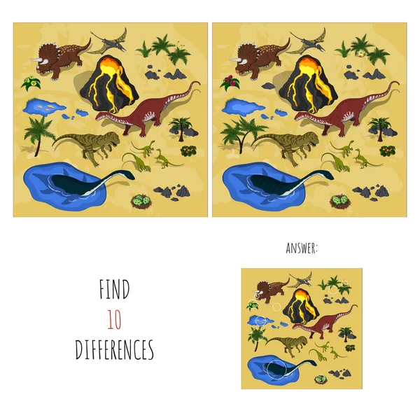 Znajdź 10 różnic. Szukaj miejsca w parku dinozaurów. Gra edukacyjna dla dzieci. Ilustracja kreskówka wektor — Wektor stockowy