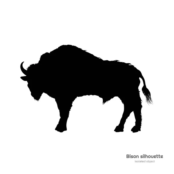 Silueta negra de bisonte sobre fondo blanco. Dibujo aislado Buffalo. Imagen de toro salvaje. Animales de América del Norte — Vector de stock