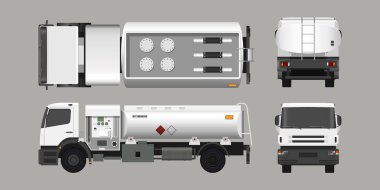 Hava Benzin tankeri. Ön, yan, üst ve arka görüntüleyin. Uçak bakım. Havaalanı ulaşım. Tanker uçak için. Endüstriyel 3d gerçekçi blueprint