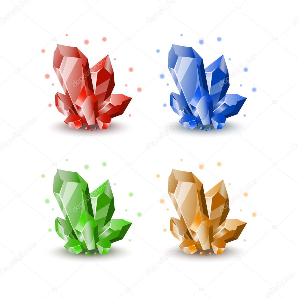 Jewels for gui. Gemstone icons. Gems for fantasy games interface. Set of cartoon crystals