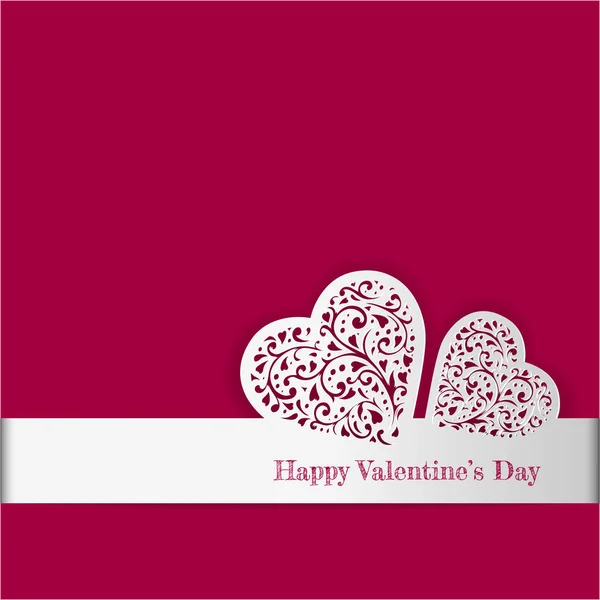 Valentines day card with paper ornate heart. Love romantic banner. February 14. 3d greeting poster — Stock Vector