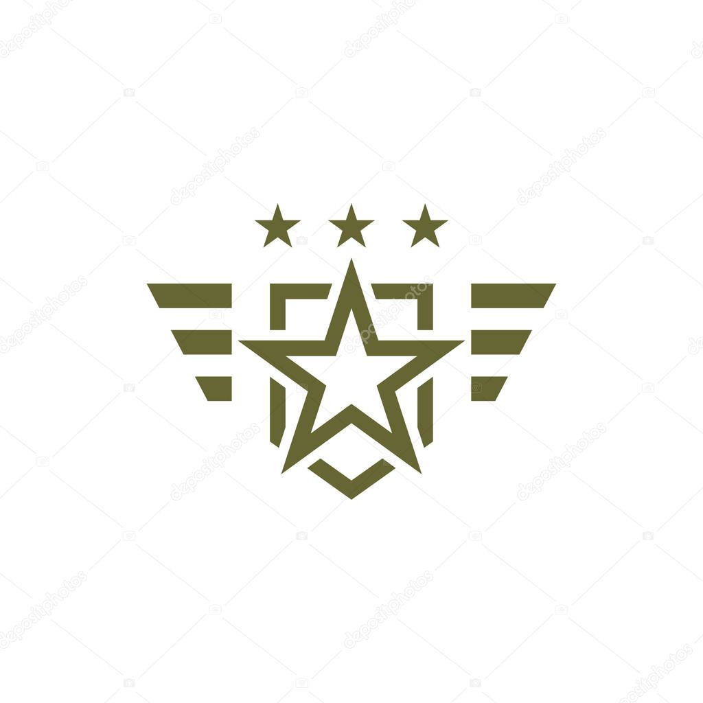 Military icon on white background. Armed symbol. Soldier emblem with star. Army logo. Vector illustration