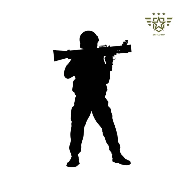 Silhouette Noire Soldat Américain Avec Lance Roquettes Armée Américaine Militaire — Image vectorielle