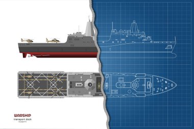 Askeri gemi planı anahat. En iyi, ön ve yan görünümü. Savaş gemisi 3d modeli. Teknesi olan çizim izole sanayi. Savaş gemisi Uss
