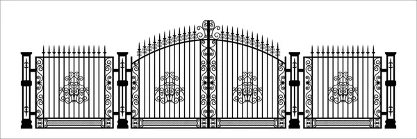 Black silhouette of gothic cemetery gate with ornament. Isolated drawing of cathedral build. Fantasy architecture. European medieval landmark. Design element