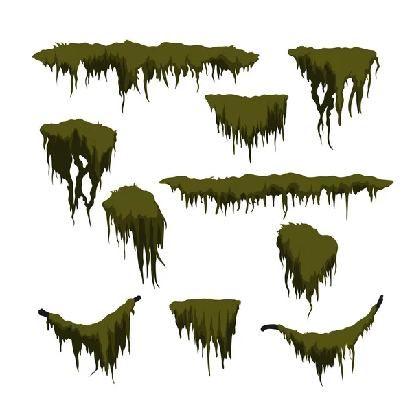 Groene moeras mos op witte achtergrond. Forest gras in cartoon stijl. Geïsoleerde ontwerpelement. Spel sprite. Marsh planten — Stockvector