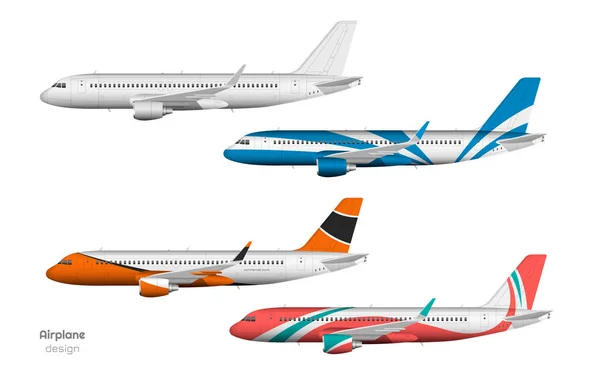 Flugzeugdesign. Seitenansicht des Flugzeugs. Flugzeug 3D-Vorlage. Jet-Attrappe in realistischem Stil. isolierte industrielle Blaupause. — Stockvektor