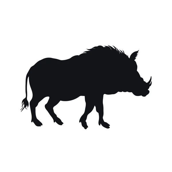 Schwarze Silhouette eines afrikanischen Wildschweins auf weißem Hintergrund. Ikone der Wüstenwarzenschweine. Wildtiere Afrikas. Savannen-Natur — Stockvektor