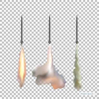 Roket izole görüntü. Füze fırlatma. Gerçekçi tarzda Jet silah. Bomba duman gibi. Vektör Illustration