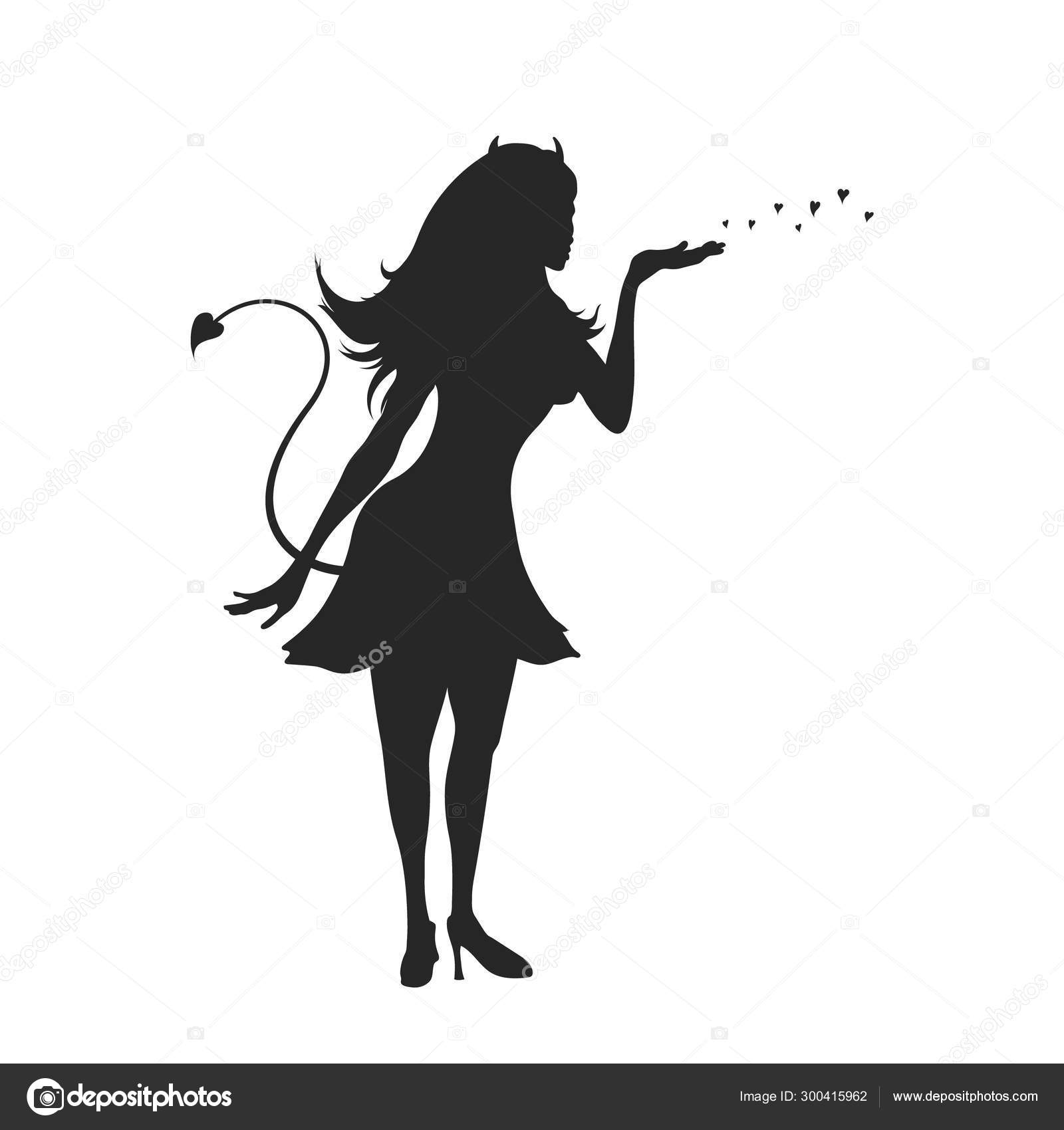 Black silhouette of devil girl. Halloween party. Isolated image of evil  woman. Glamour lady on white background Stock Vector by ©Shain 300415962, image size:1600x1700