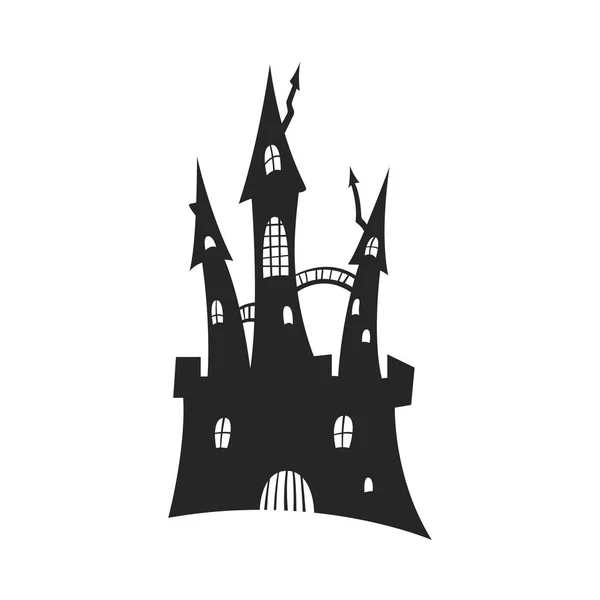 ゴシック城の黒いシルエット。ハロウィンパーティーファンタジータワーの孤立したイメージ。不気味な家白い背景に要素をデザインする — ストックベクタ