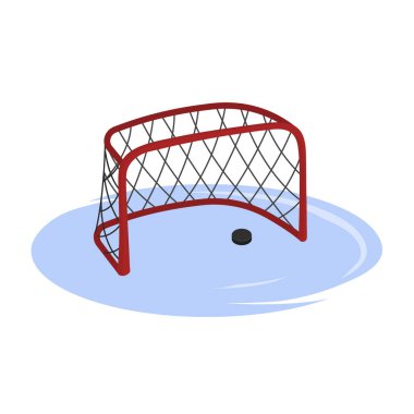Çizgi film tarzında hokey golü. Arena ekipmanlarının izole edilmiş görüntüsü. Kış sporu