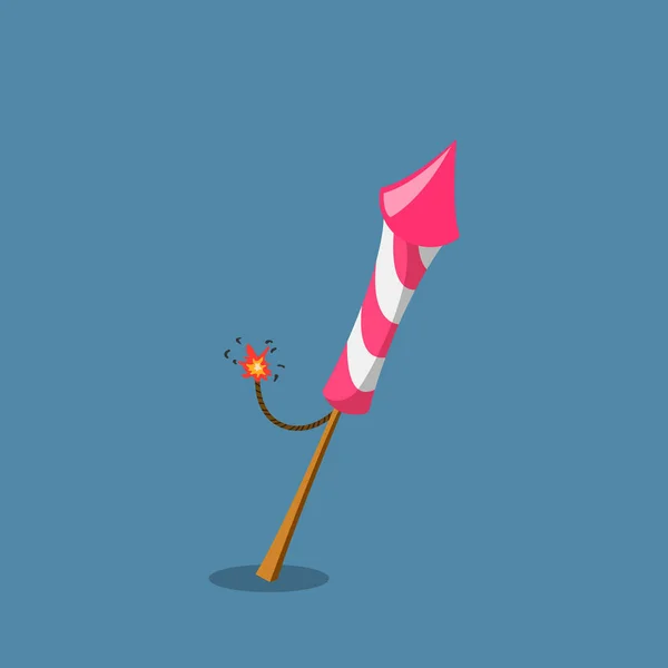 Vuurwerk raket in cartoon stijl. Roze petard voor festival. Geïsoleerd beeld van de vuurpijl — Stockvector