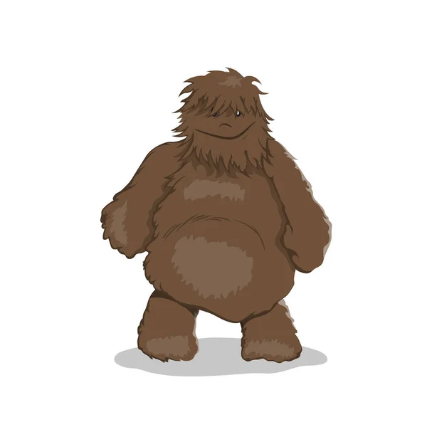 Fat bigfoot in cartoon style. Brown yeti. Isolated image of fantasy forest monster — Stock Vector