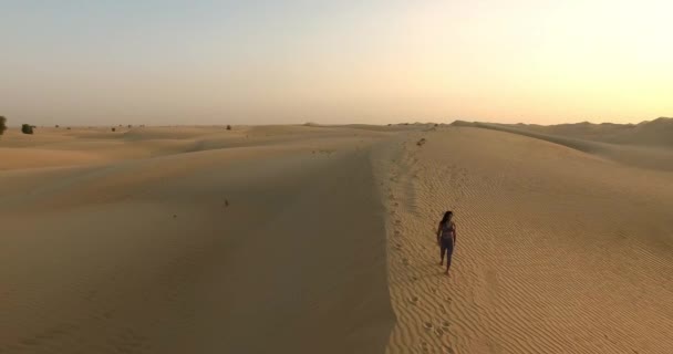 Sportlerin wandert in der Wüste — Stockvideo