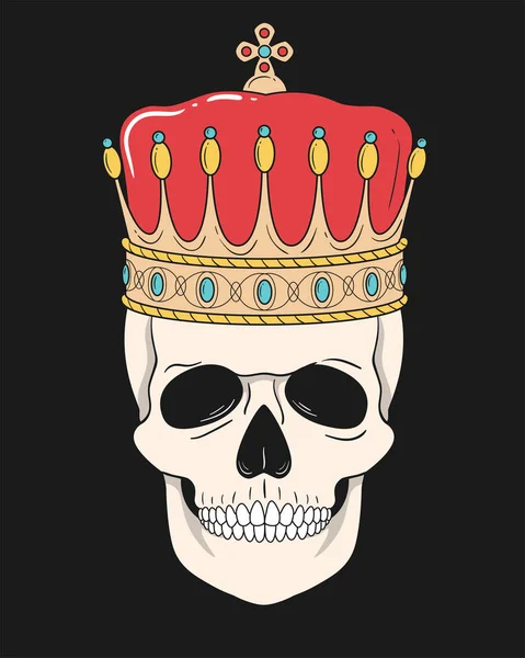 King skull with crown isolated on black background — Stock Vector