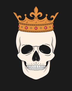 Kafatası giyen taç. T-shirt ve diğer kullanımlar için vektör Illustration