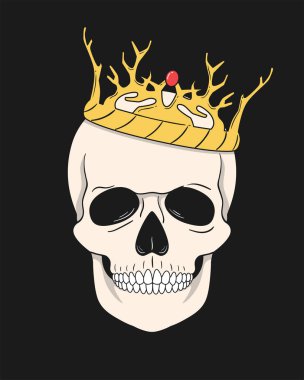 Taç ile kafatası. T-shirt ve diğer kullanımlar için vektör Illustration