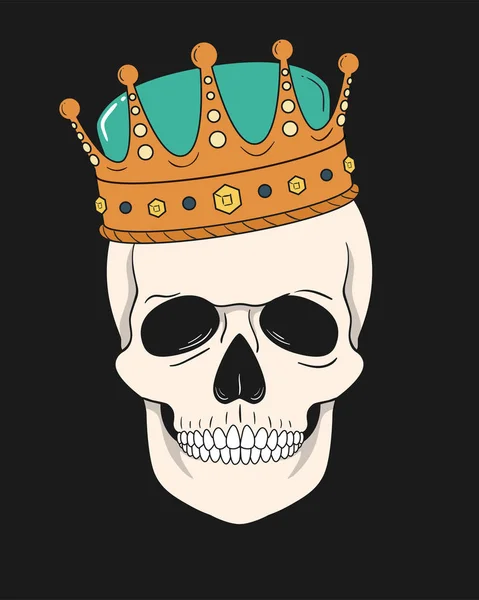 Skull wearing crown illustration. Graphic for t-shirt and other uses — Stock Vector