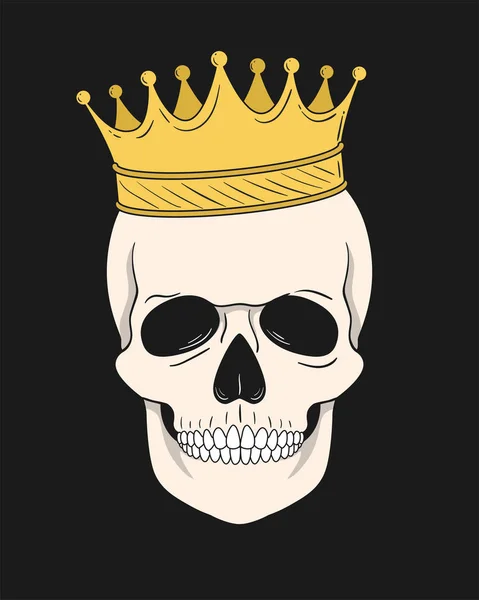 Череп с золотой короной. Векторная иллюстрация для футболки и других целей — стоковый вектор