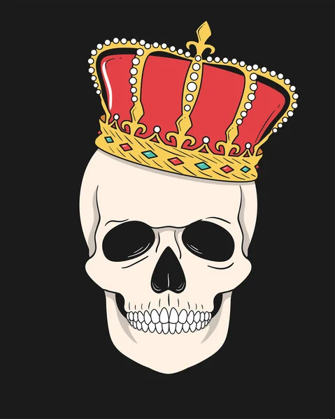 Vector koning schedel met kroon geïsoleerd op zwarte achtergrond — Stockvector