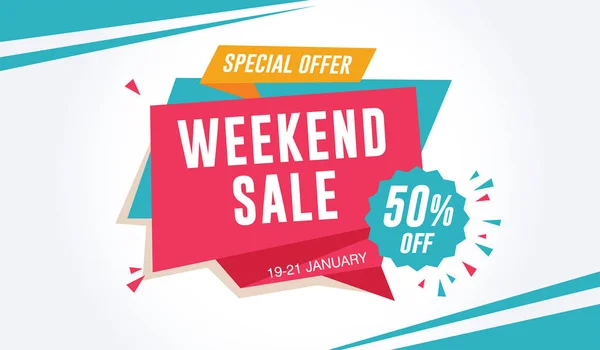 Weekend verkoop speciale aanbieding banner sjabloon. 50% korting — Stockvector
