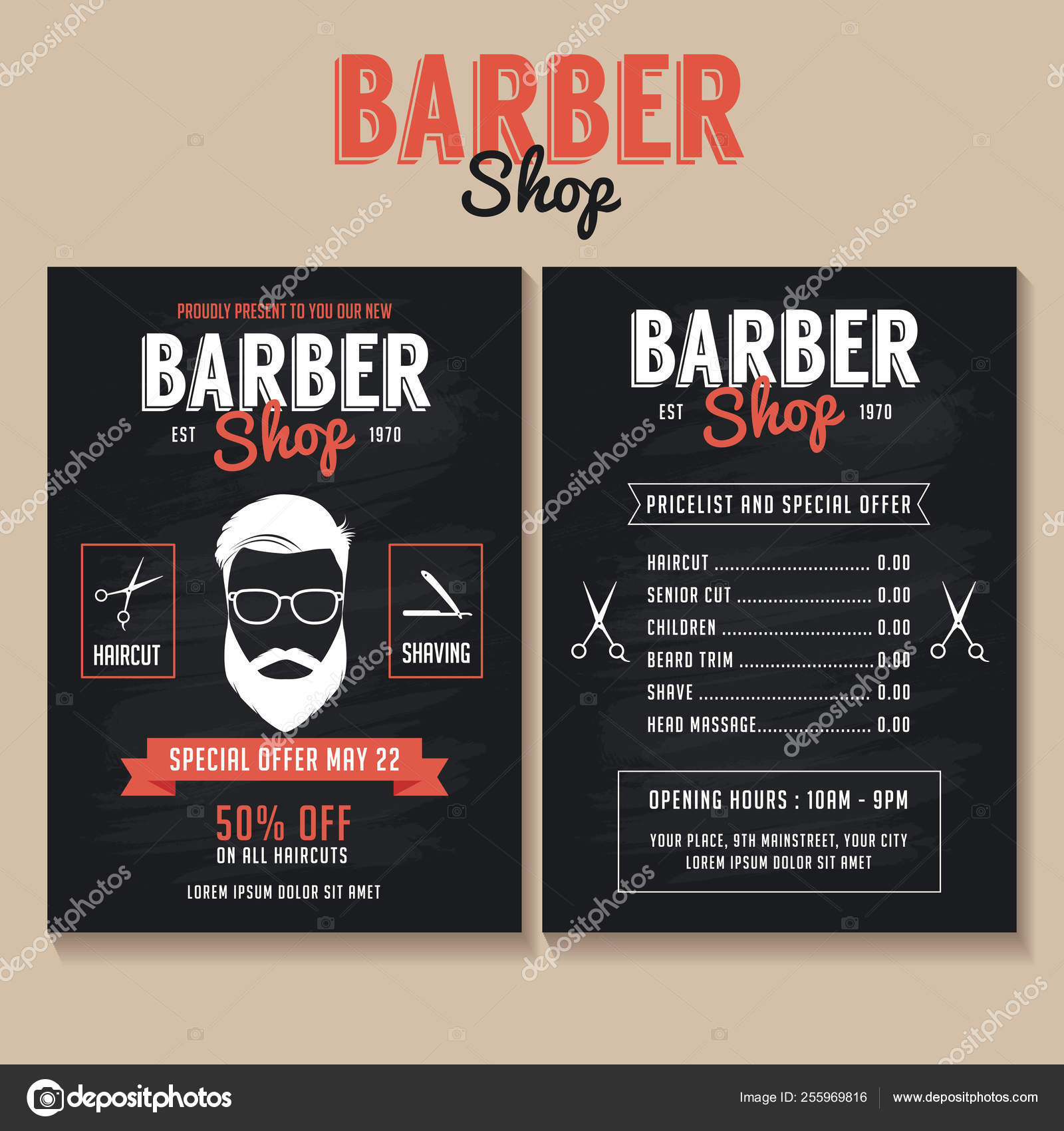 Barber shop flyer Price list and special offer Stock