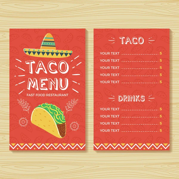 Plantilla de diseño de menú de Taco — Vector de stock