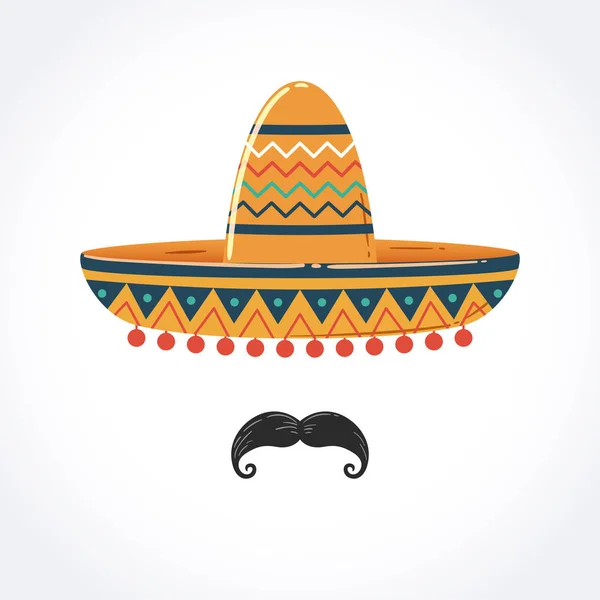 Sombrero mexicano com bigode — Vetor de Stock