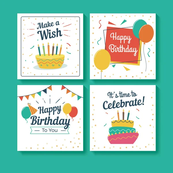 Conjunto de tarjetas de felicitación de cumpleaños — Archivo Imágenes Vectoriales