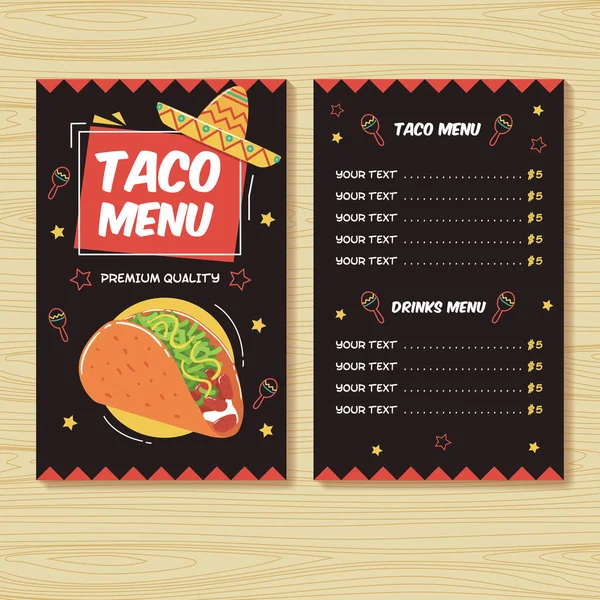 Menu de tacos. Modelo de impressão de menu de comida mexicana — Vetor de Stock