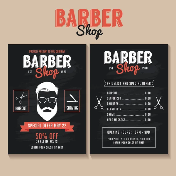 Modelo de panfleto de barbearia. Lista de preços e oferta especial —  Vetores de Stock