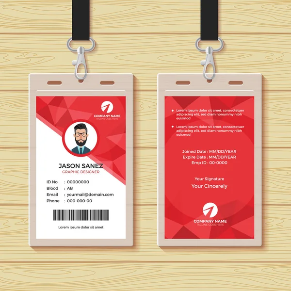 Red Geometric Employee ID Card Design Template — Stock Vector