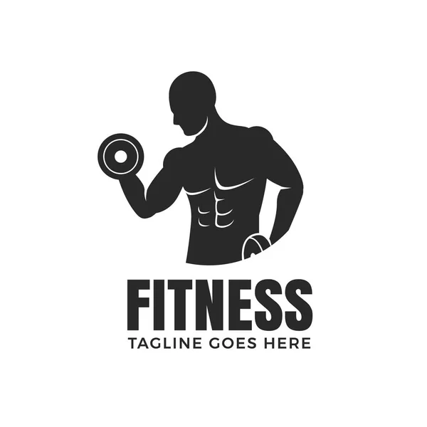 Fitness homme avec haltères logo design isolé sur fond blanc — Image vectorielle