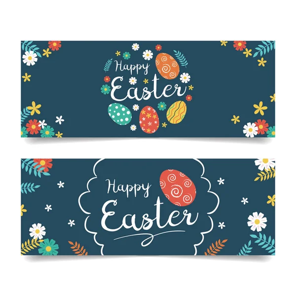 Happy Easter banery z pisanek i kwiatów — Wektor stockowy