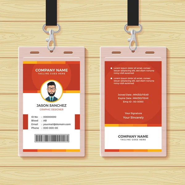 Κόκκινο πρότυπο σχεδίασης καρτών ταυτότητας υπαλλήλου — Διανυσματικό Αρχείο