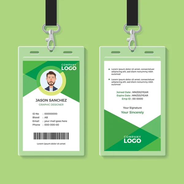 Simple and Clean Green ID Card Design Template — Stock Vector