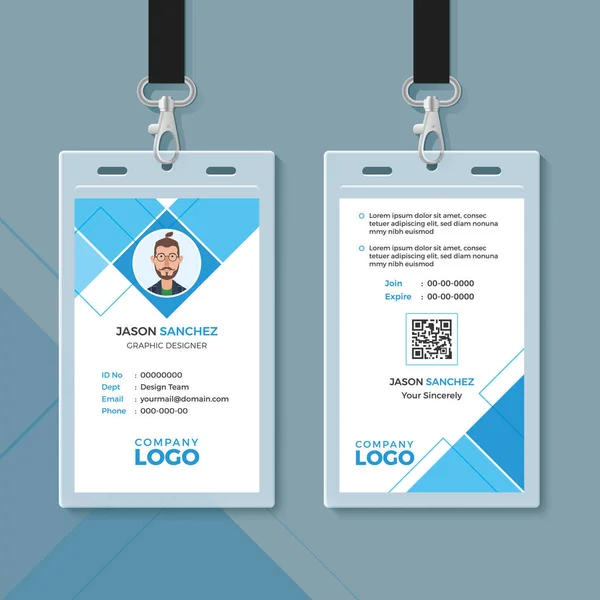 Simple Blue Geometric ID Card Design Template — Stock Vector