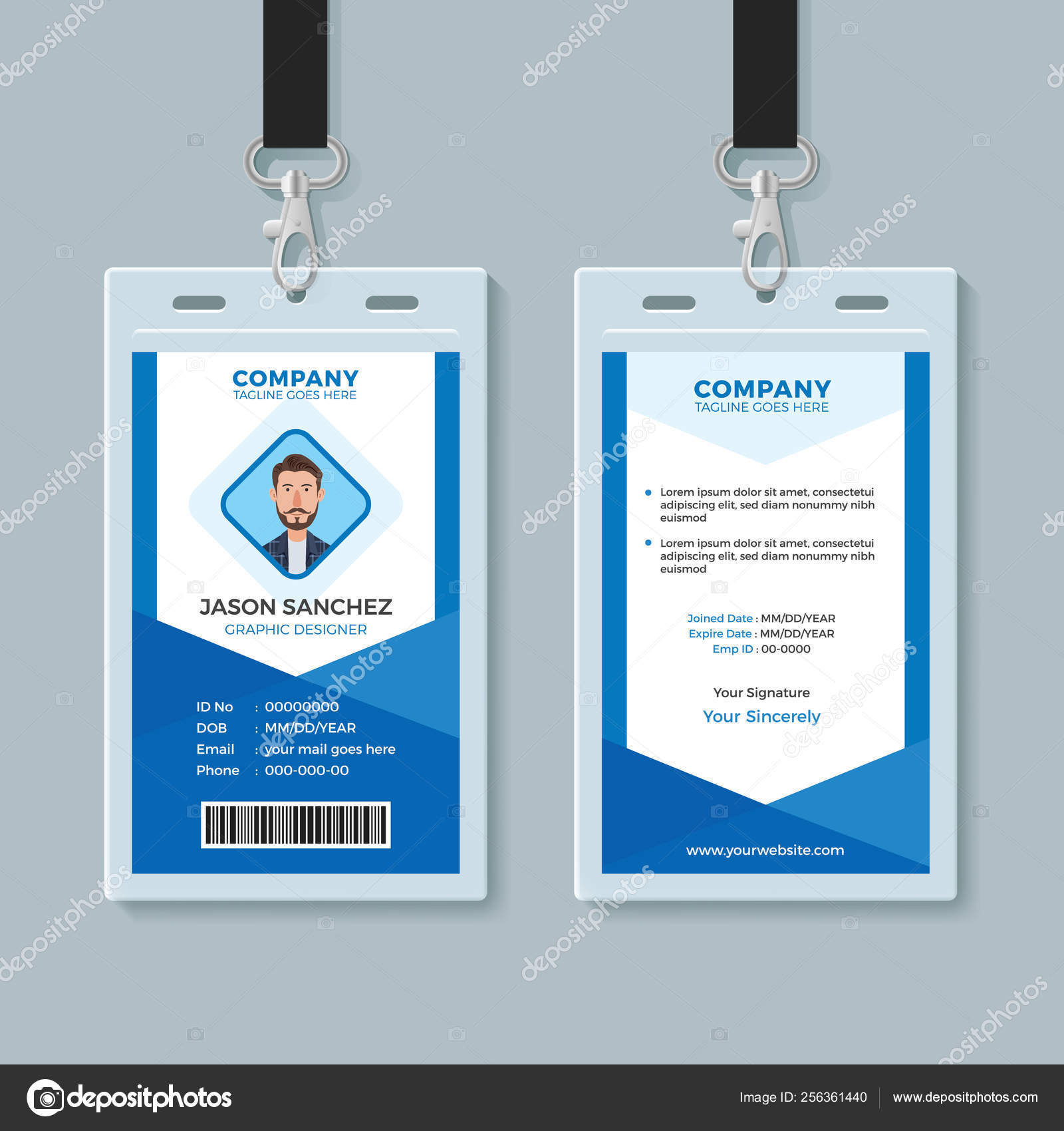 Blue Employee Identity Card Template Stock Vector Image by With Regard To Sample Of Id Card Template