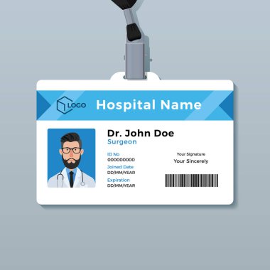 Doktor Kimlik kartı şablonu. Tıbbi kimlik rozeti